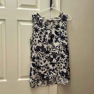 Flax Navy Floral Linen High-Low Tunic